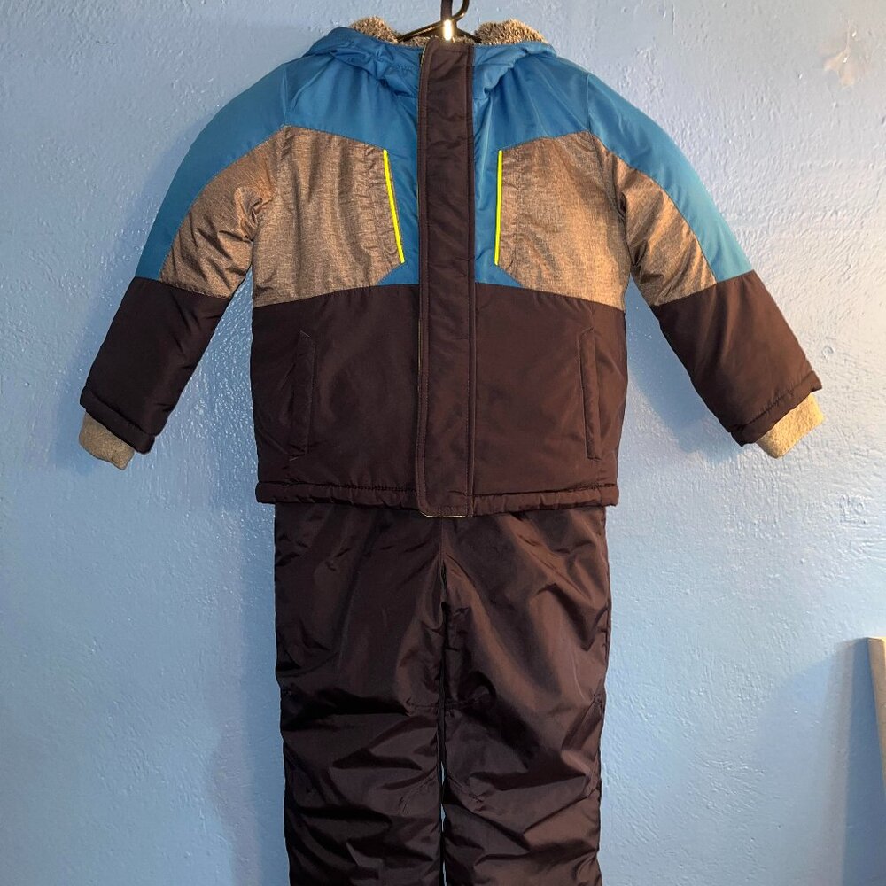 Boy's AQ 2 Piece Winter Snow Suit Hooded Coat and Snow Bib Overalls Sz 4